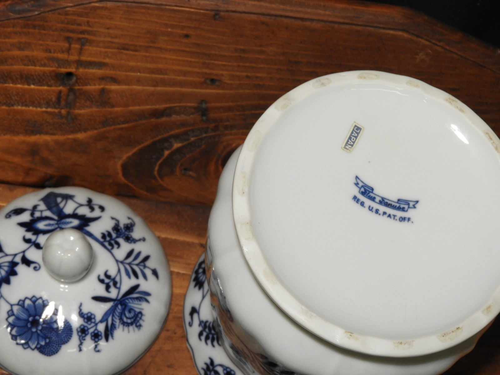 VIntage Blue Danube Japan Covered Cookie Candy Jar Ribbon Mark