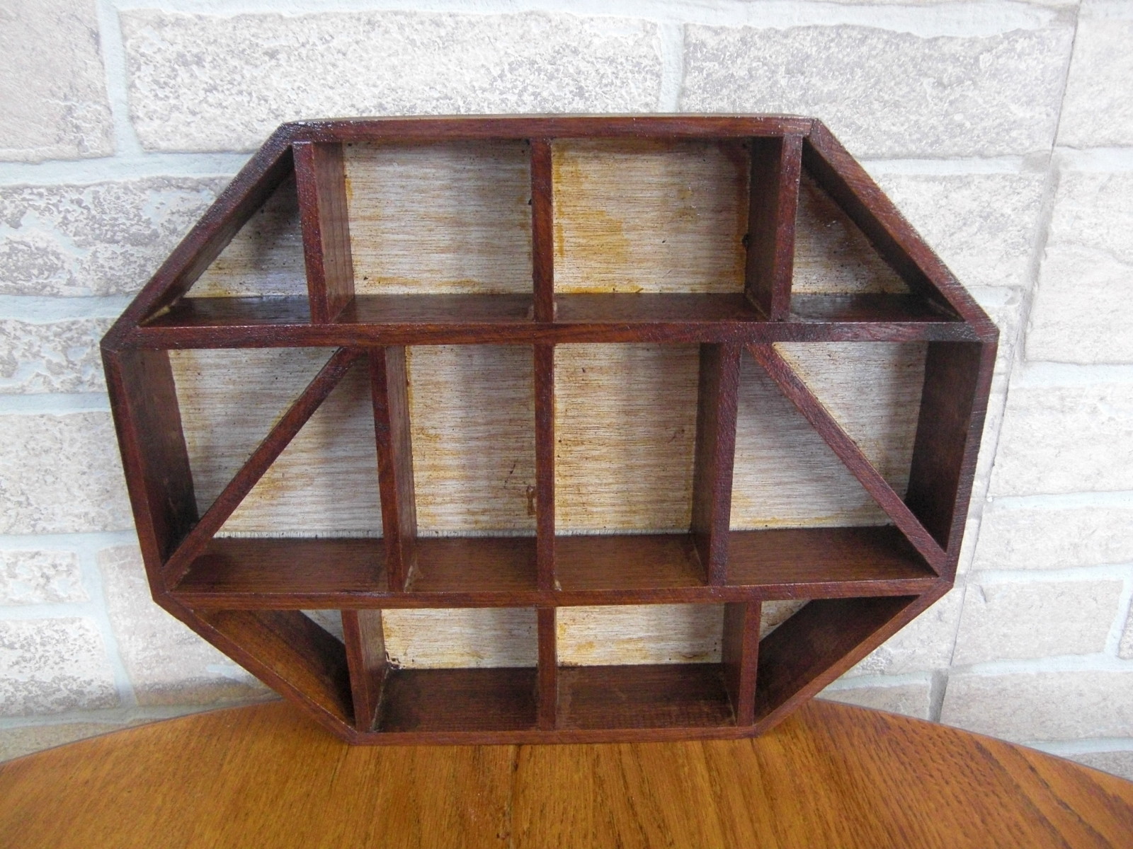 Vintage Octagon Shape Wood & Glass Wall or Tabletop Shadow Box Display VNC
