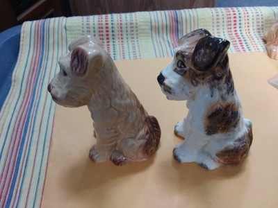 TWO SYLVAC BROWN AND WHITE DOGS  - 4 3 /4 INCHES # 378