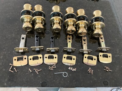 Lot of 6 Kwikset Tylo Privacy Bed & Bath Door Knob Sets Brass Color R62