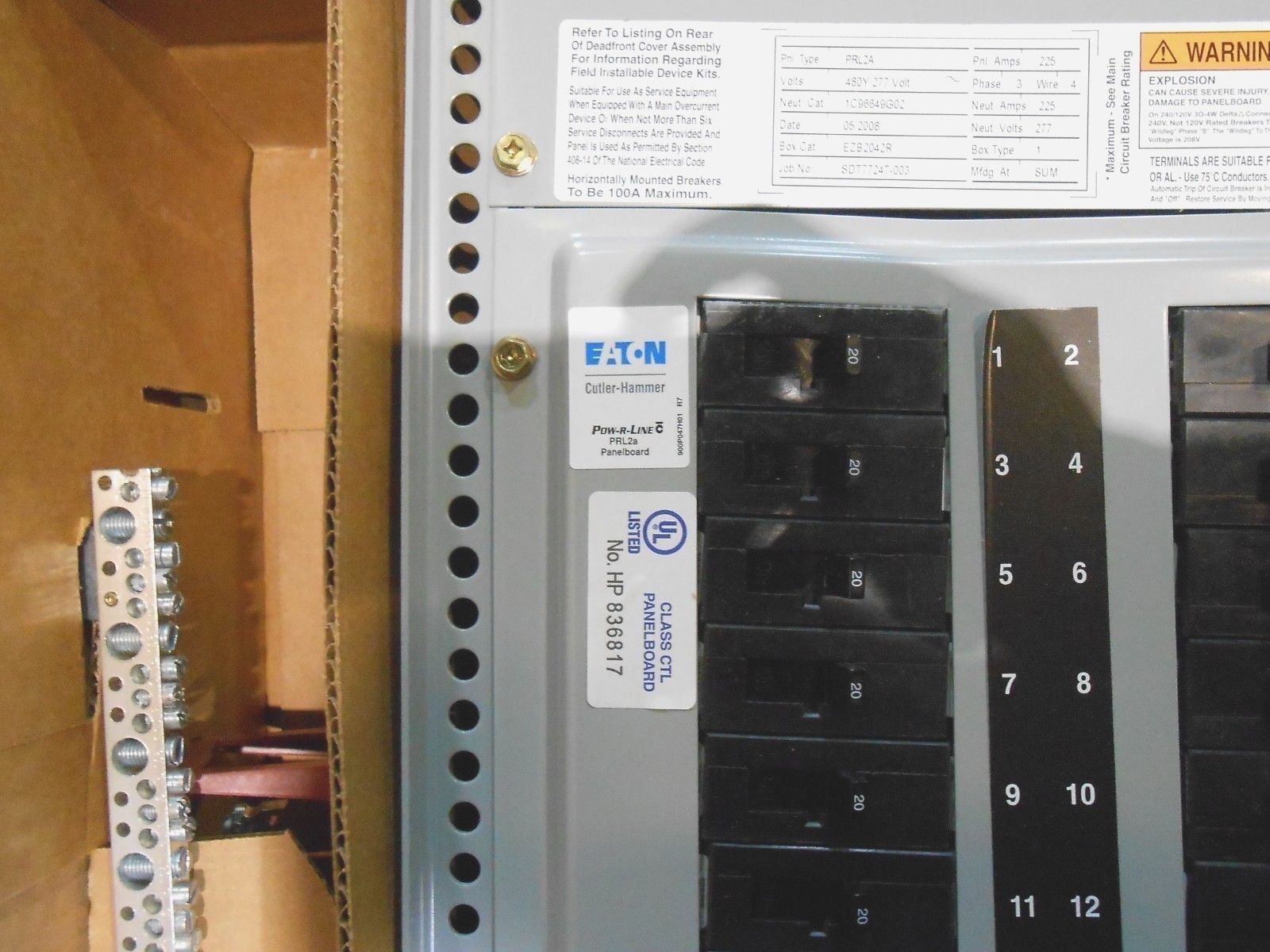 EATON PRL2A POW-R-LINE PANELBOARDS 480 V 225 A - NIB ghb1020 42 pcs