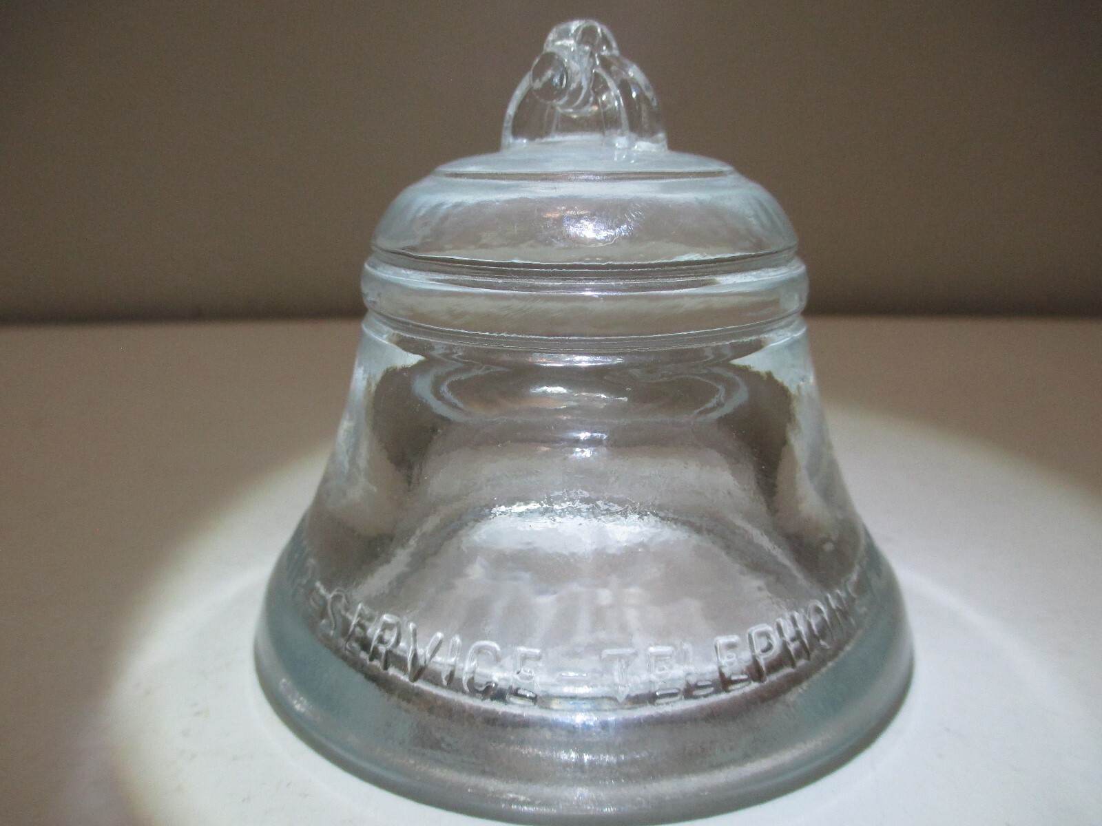 Vintage Telephone Pioneers of America Glass Bell Paperweight Clear Glass 1983