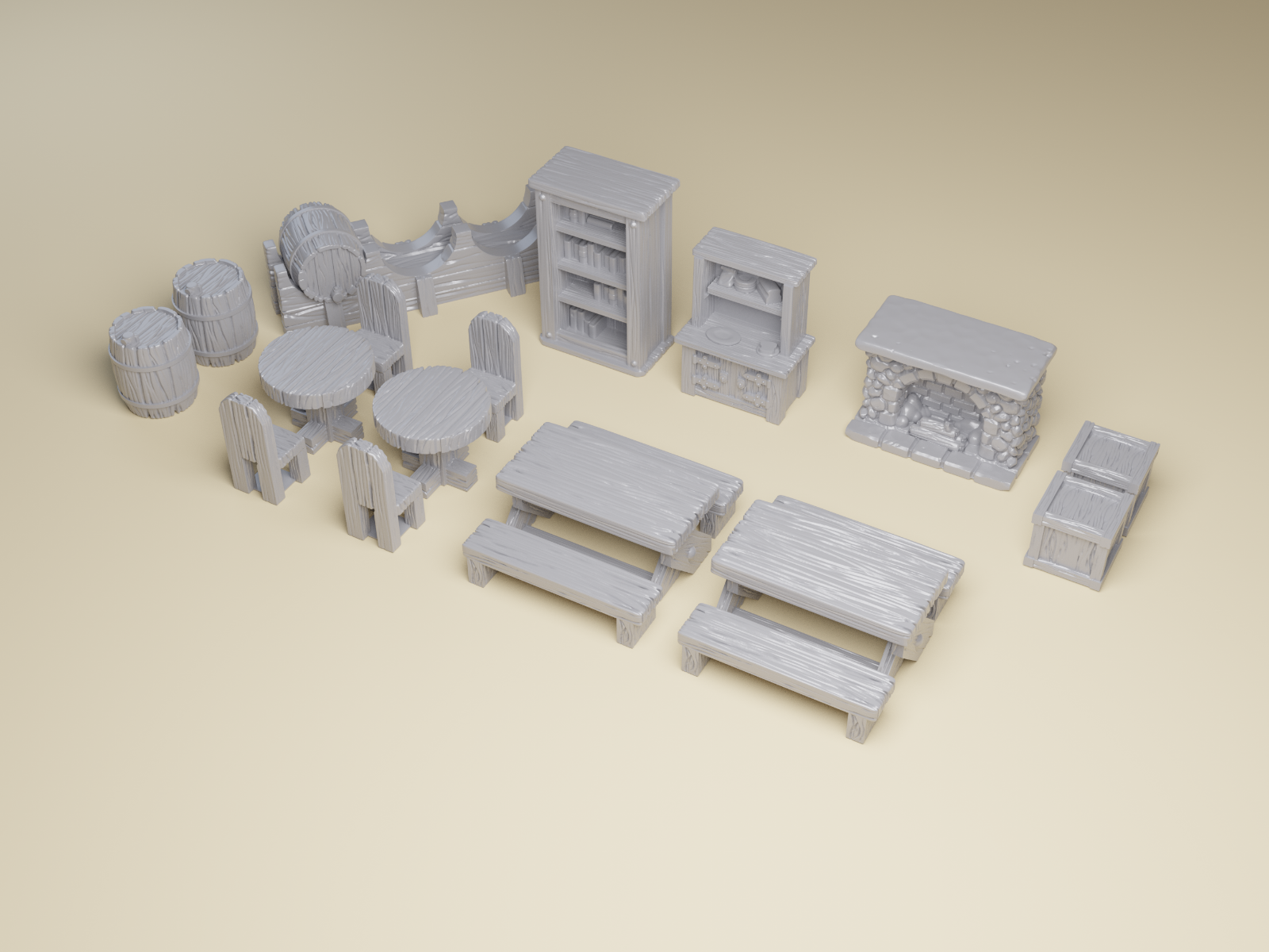 Pub Furniture - 28mm or 32mm Tavern Terrain for D&D and RPGs - Tabletop Scatter