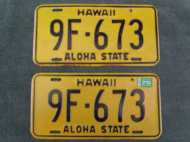 Pair 1969 Hawaii License Plate Tag # 9F-673 Expired In 1975 Aloha State 69 75