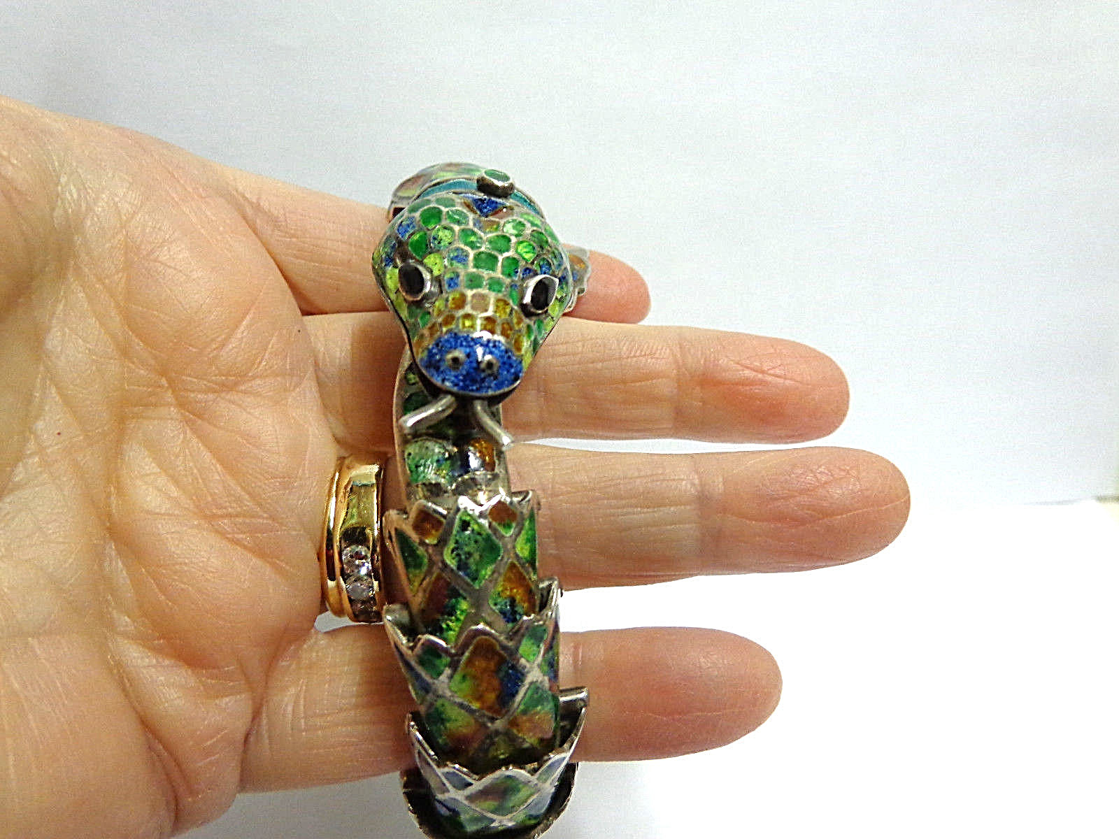 vintage snake bracelet sterling silver enamel sg TF32-Mex wgt 75.2g sz 8in