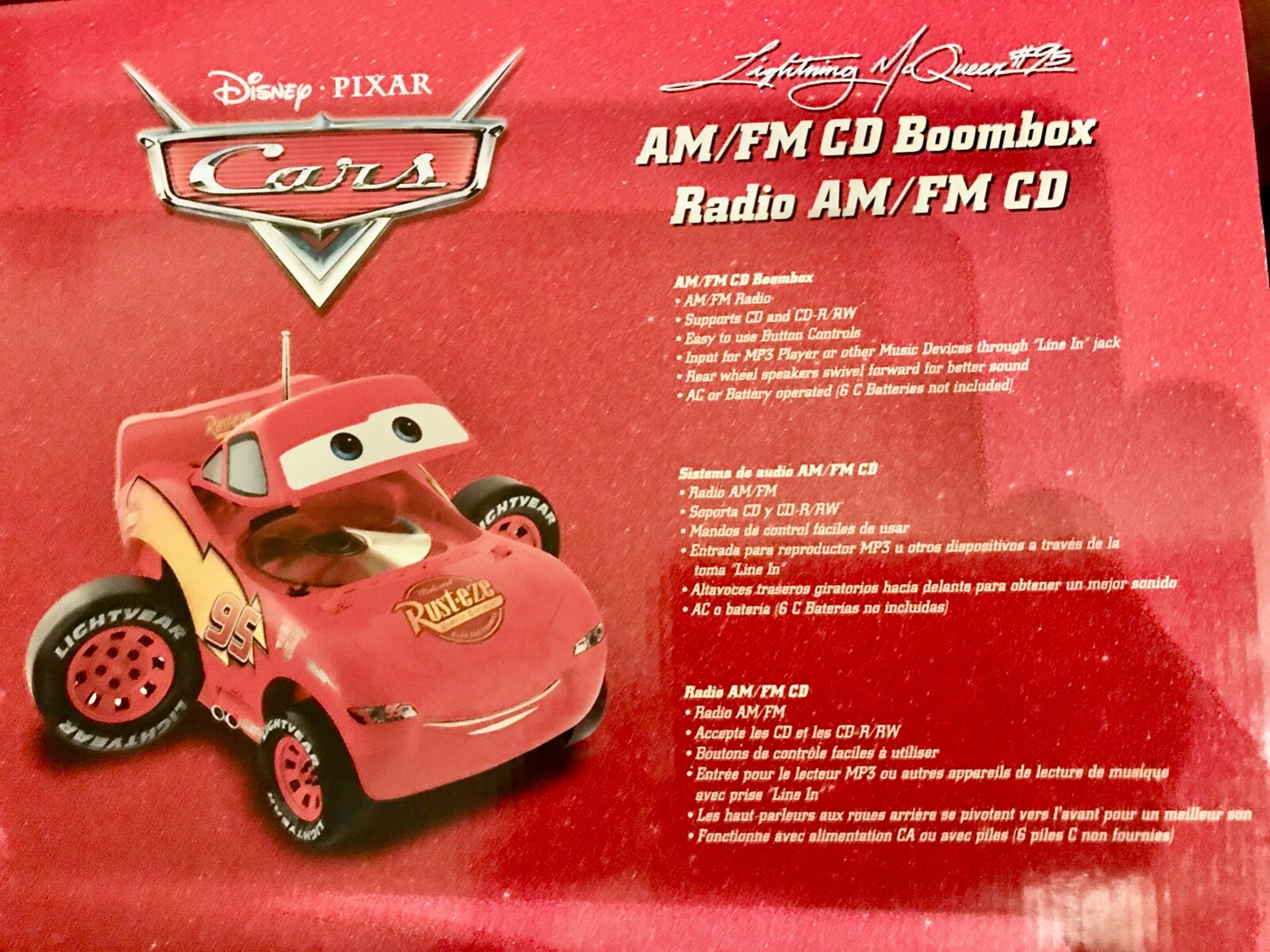 NIB- Lightning McQueen CD Player Boombox CARS AM/FM Radio Pixar Disney &nbsp;New