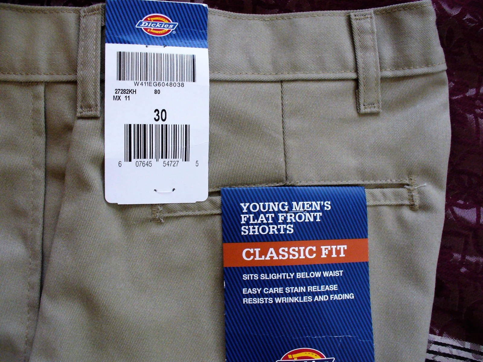 NEW DICKIES YOUNG MEN'S FLAT FRONT CLASSIC FIT KHAKI SHORTS SIZE 30