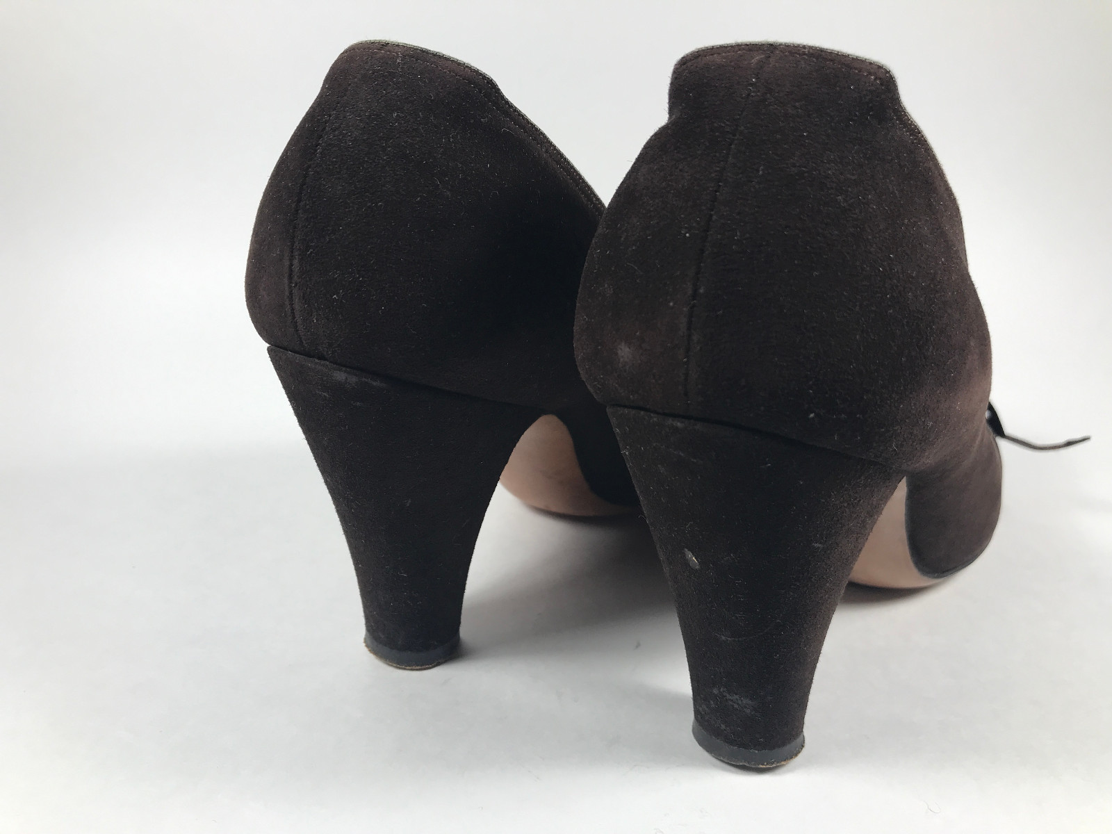 40s Shoes Heels Brown Bow Suede Leather Peep Toe 7
