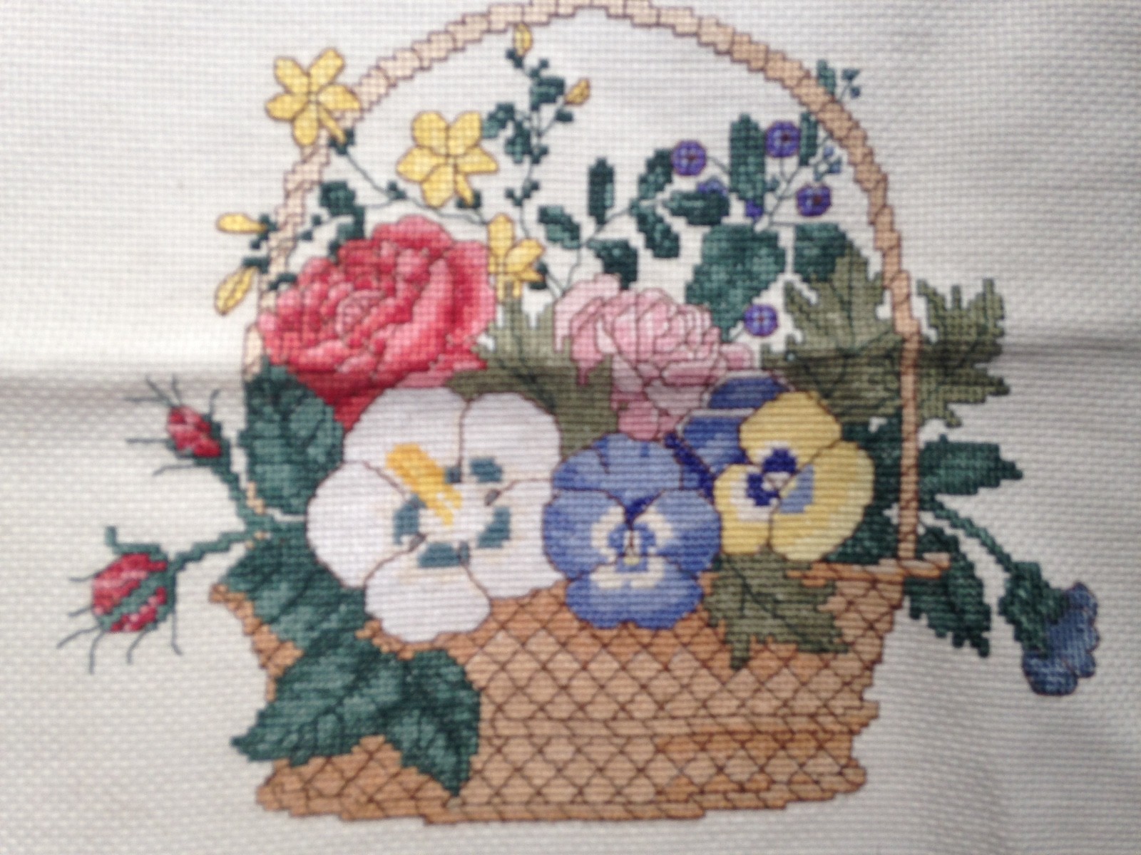 Finished/Completed Cross Stitch ~ FLORAL BASKET