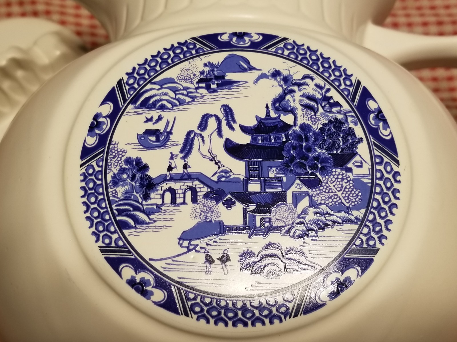 Rare Vintage McCoy Pottery 202 Large Heavy Lidded Pitcher Delft Blue Design