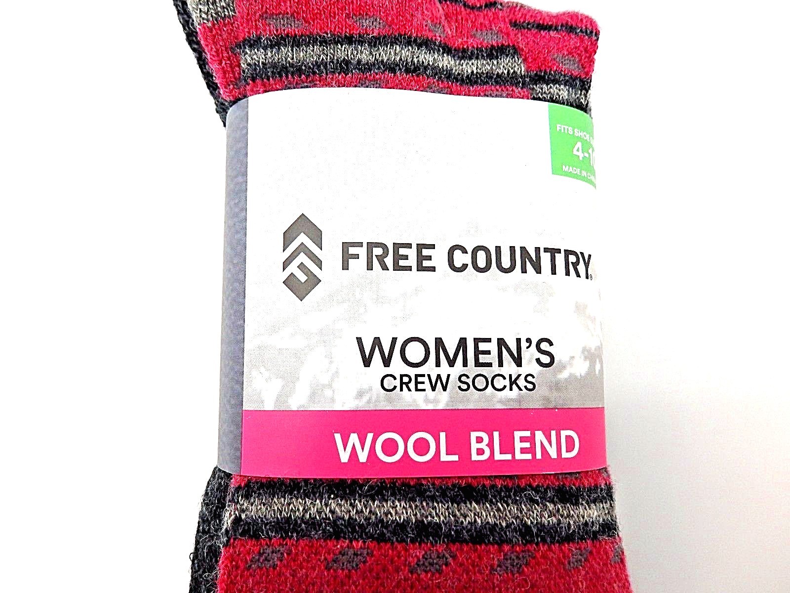 Free Country Women's Wool Blend Crew Socks Twisted Stripe 4 Pack