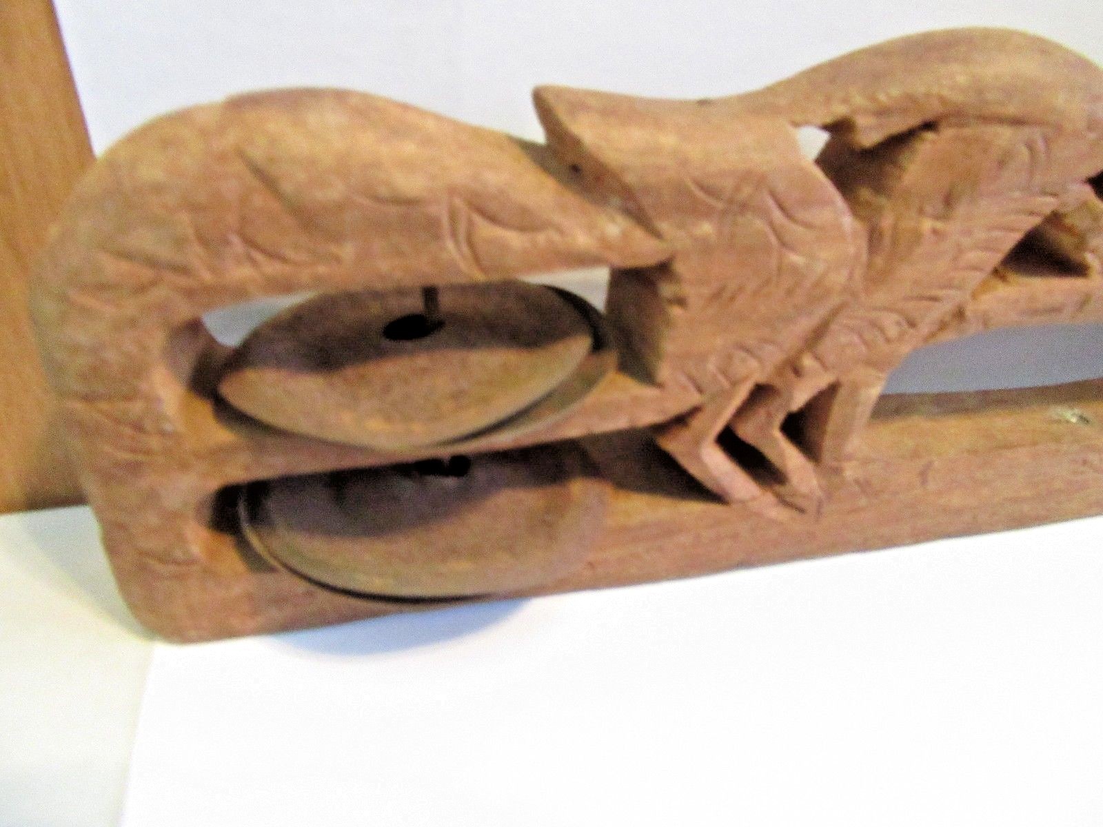 CARVED TEAK WOOD FOLK ART ANIMAL TRIBAL TAMBOURINE VINTAGE MUSICAL INSTRUMENT