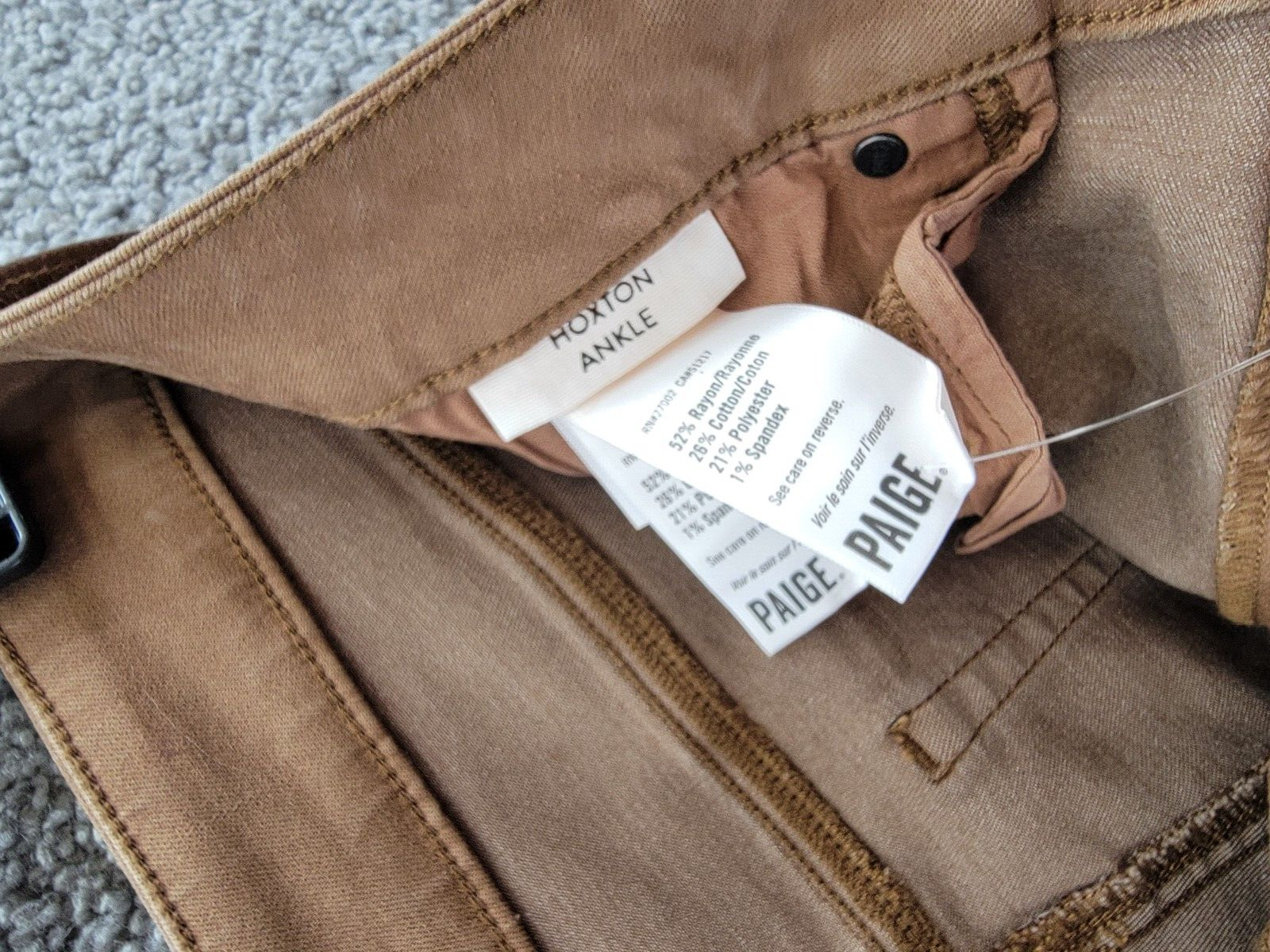 PAIGE Hoxton Ankle Pants Women's 33 Cognac Zip Fly W/ Button Closure Belt Loops - Picture 12 of 19