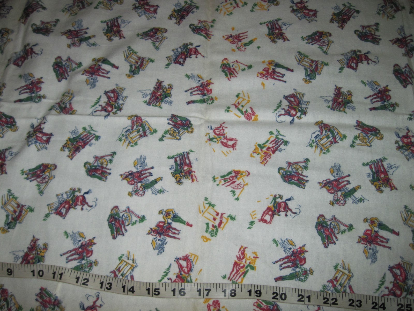 2 Pieces Vtg 1950s Childs Flannel Fabric Cowboys Horses Broncos 35