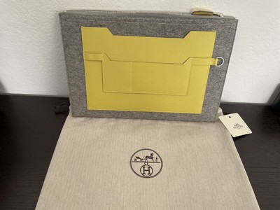 100% Authentic Brand New! Hermes clutch  Ebene Felt/ Epsom Leather Lime Color