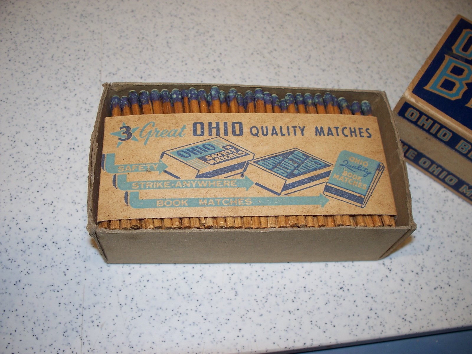 Vintage Ohio Blue Tip Matches NOS full box advertising