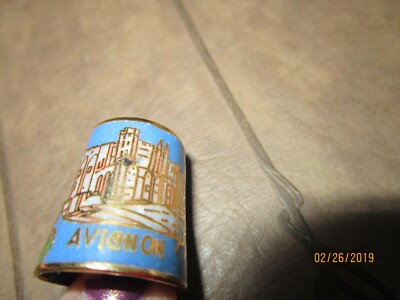 AVIGNON City Gold tone metal CLOISONNE THIMBLE Vintage BEAUTIFUL