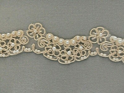  5 YARDS IVORY PEARLS ON ORGANZA  LACE