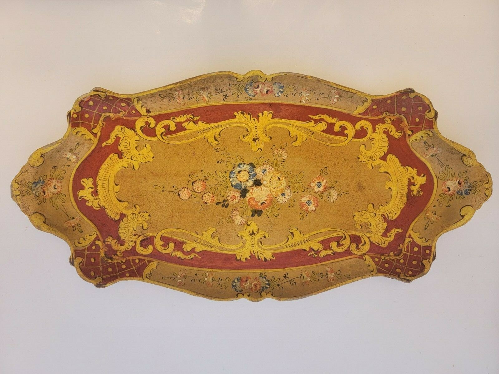 PAPER MACHE TRAY Alcohol Proof Floral Gold 18