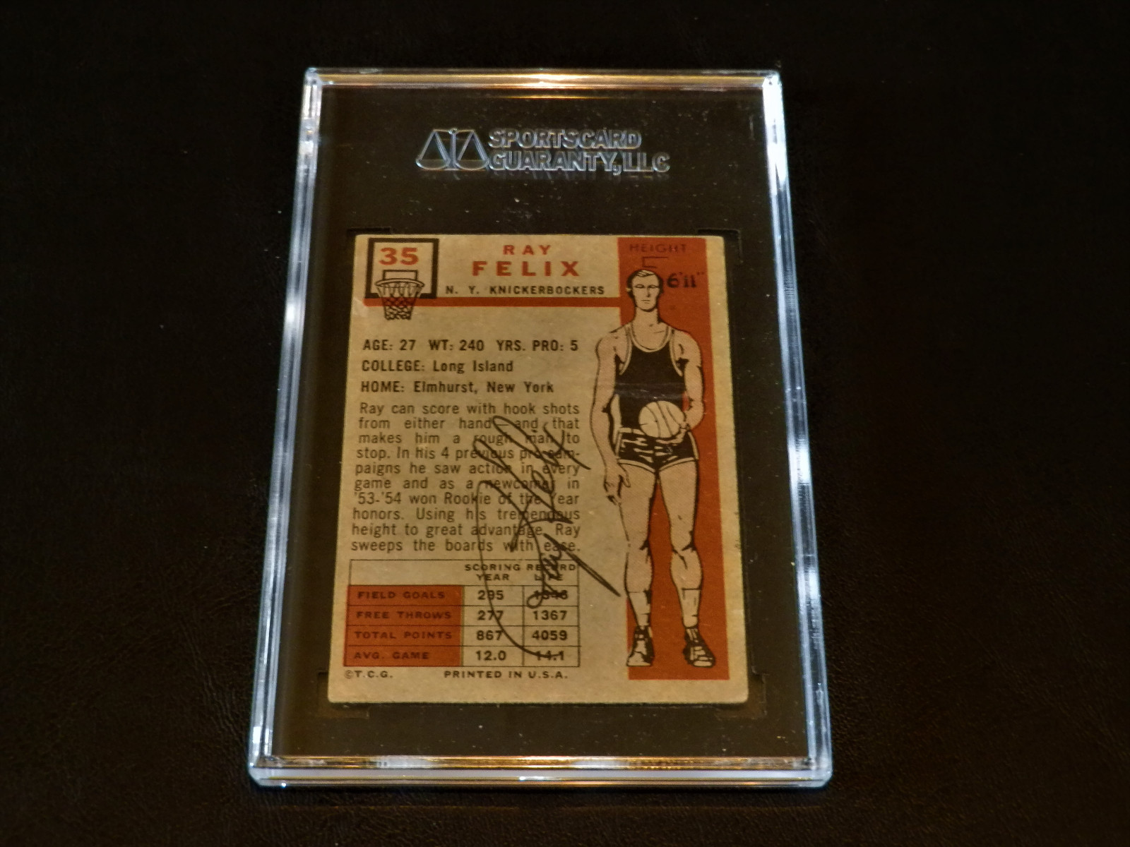 Ray Felix 1957 Topps #35 Autographed RC New York Knicks NBA Auto NY SGC 1957-58