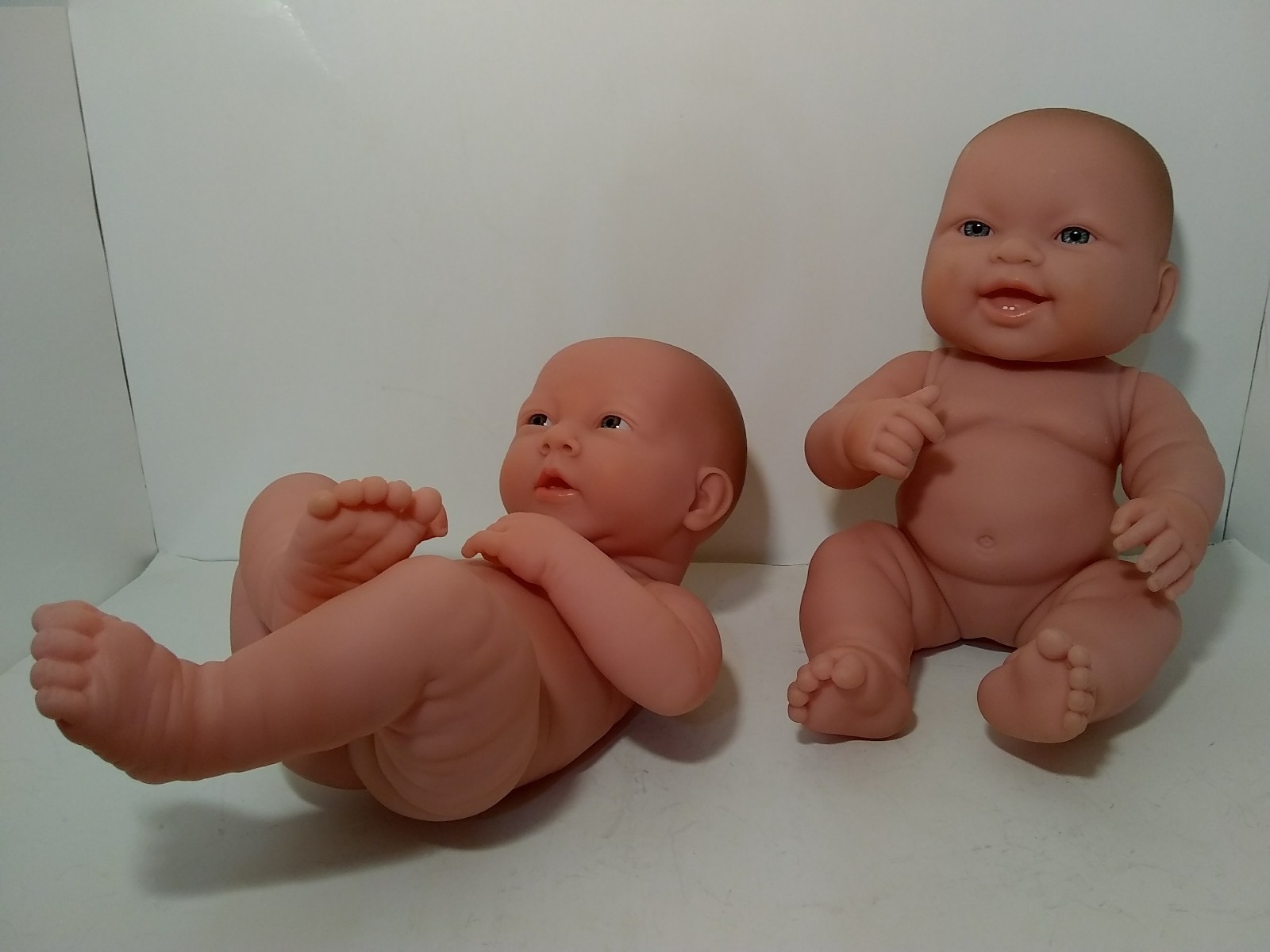 Lot of 2 Berenguer Baby Doll Newborn Vinyl 13 inch Grey Blue Eyes Open Mouth