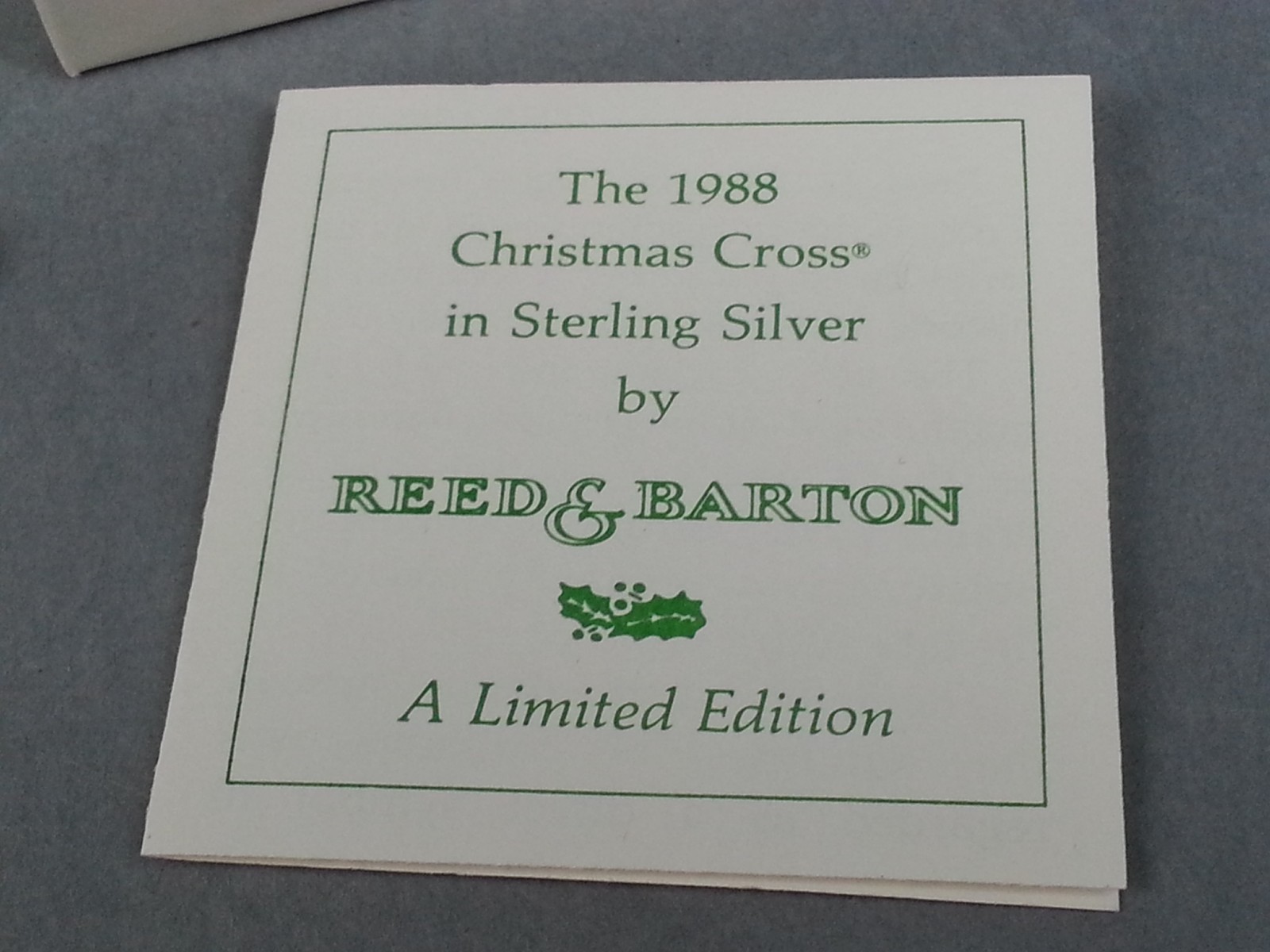 1988 STERLING REED & BARTON CHRISTMAS CROSS W/BOX LIMITED EDITION