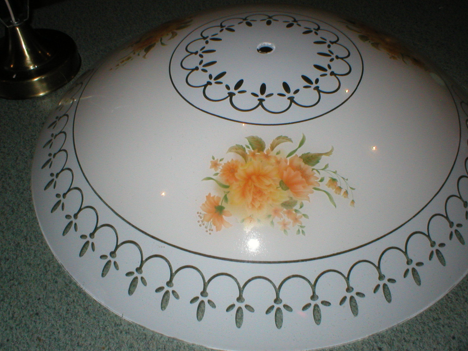 Vintage Glass Ceiling 3-Light Round Fixture Shade Yellow Roses 17 3/4