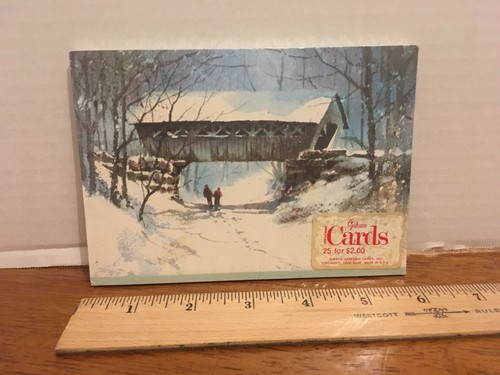 New Gibson Christmas Postcards Sealed Package of 25 Covered Bridge Snow 4”x6”