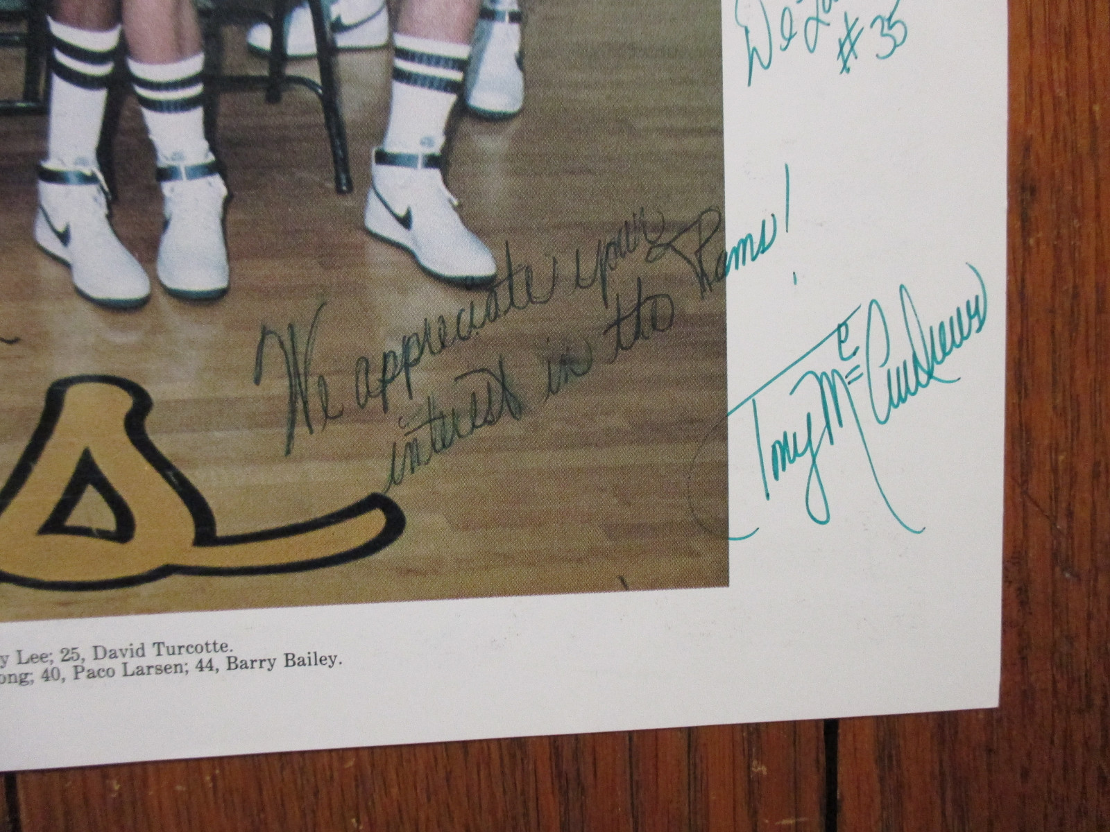 1984 Colorado State Men's Basketball Photo(13 Sign/w/TONY McANDREWS/ANTHONY LEE)