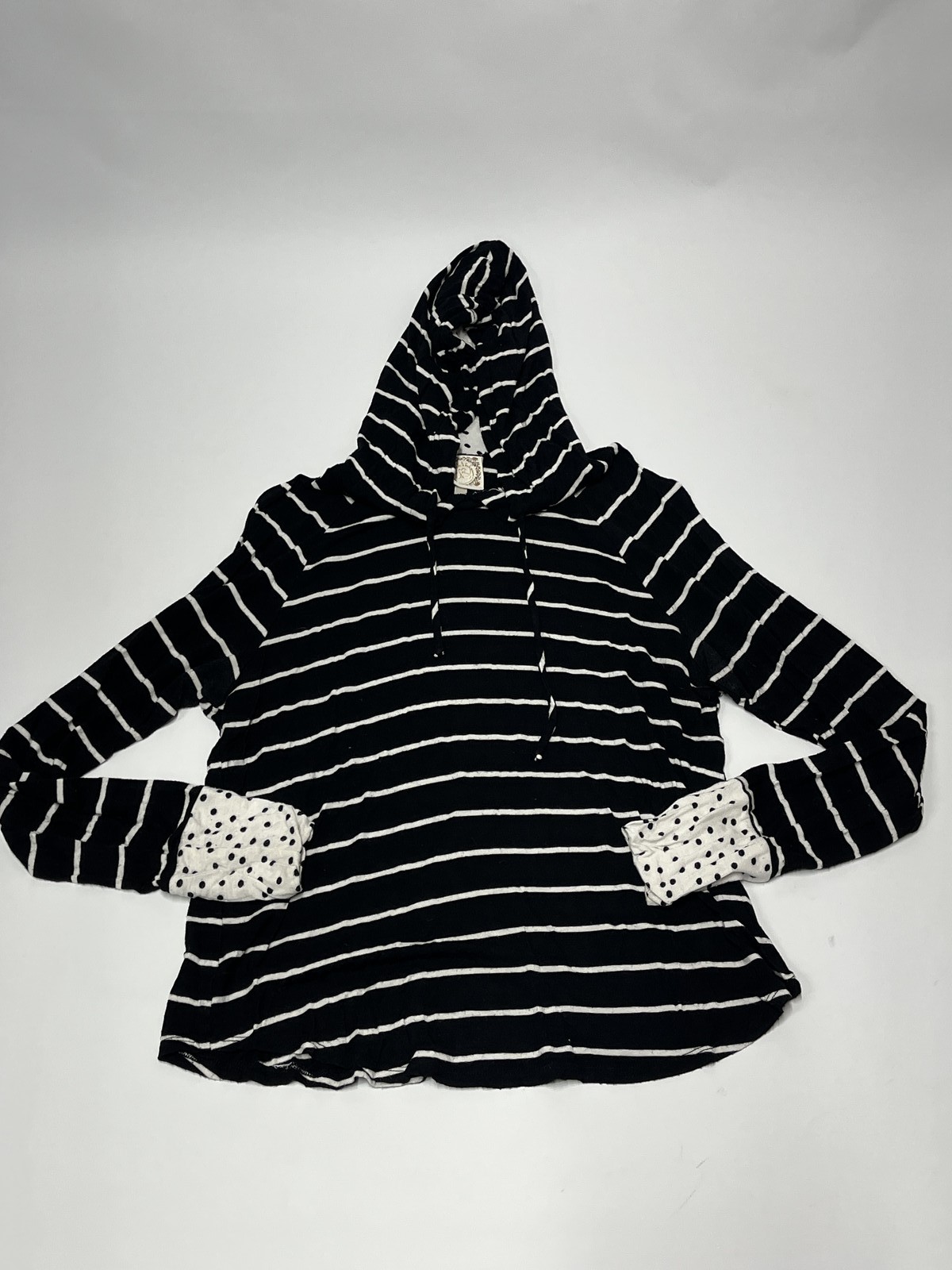 Womens True Self Black Striped Hooded Pullover Top Small S GUC