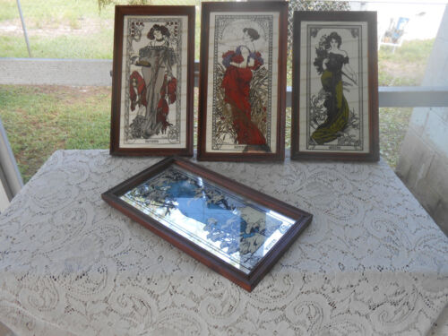 Rare Vintage Alphonse Mucha Mirrors Prints 4 Seasons All 4 Framed