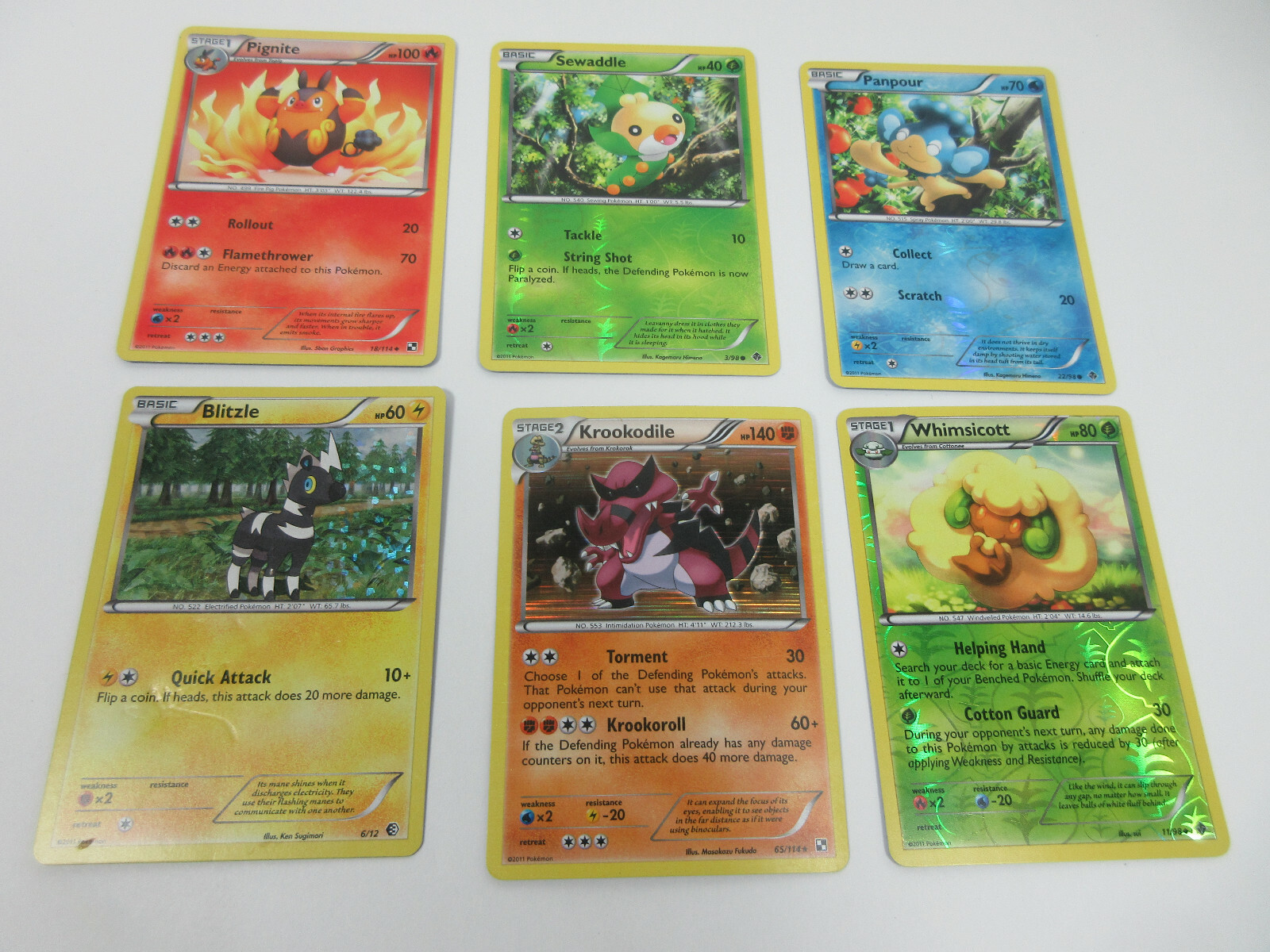 2011 Pokemon Nintendo trading card game lot 6 cards