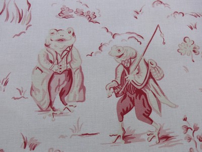 SCALAMANDRE LIFE ON TOP OF CRANBERRY HILL PINK RED ANIMAL CAT FROG PIG TOILE YD