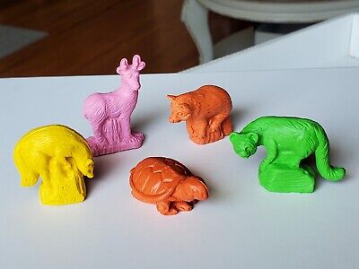 Lot of 5 Vintage DIENER Wild Animals - Rubber Erasers Pencil Toppers - Group A