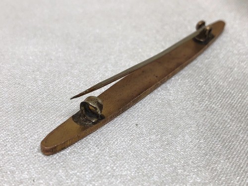 Antique C Clasp Guilloche Bar Pin Red & Yellow Water Lily Art Deco