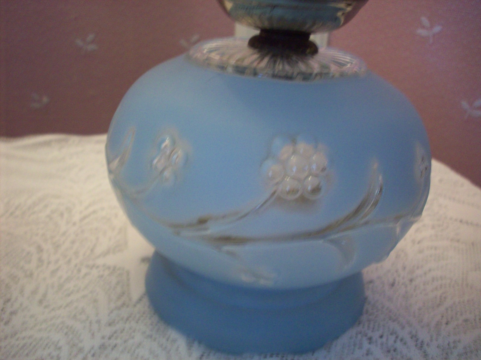 VINTAGE SET OF BLUE GLASS HURRICANE LAMPS