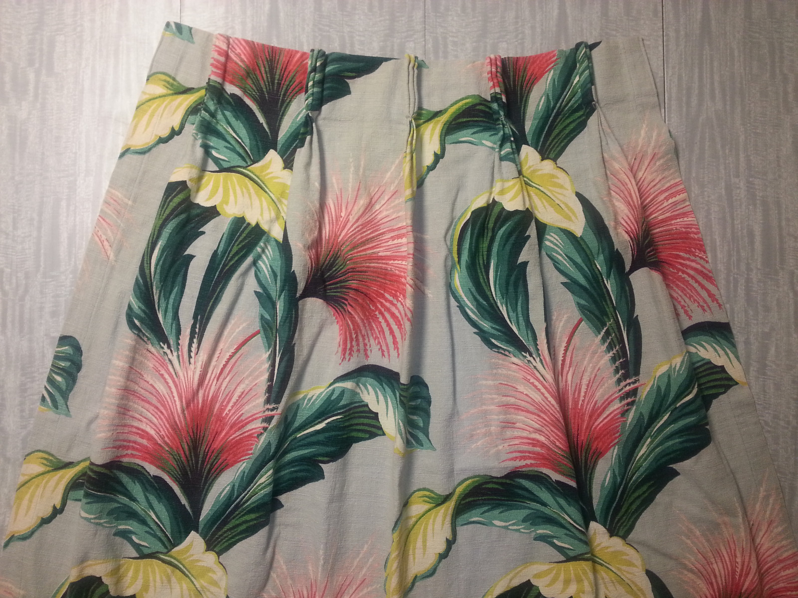 vtg Zomba Barkcloth 43x82 curtain panel MCM tropical leaves 30's pillow fabric