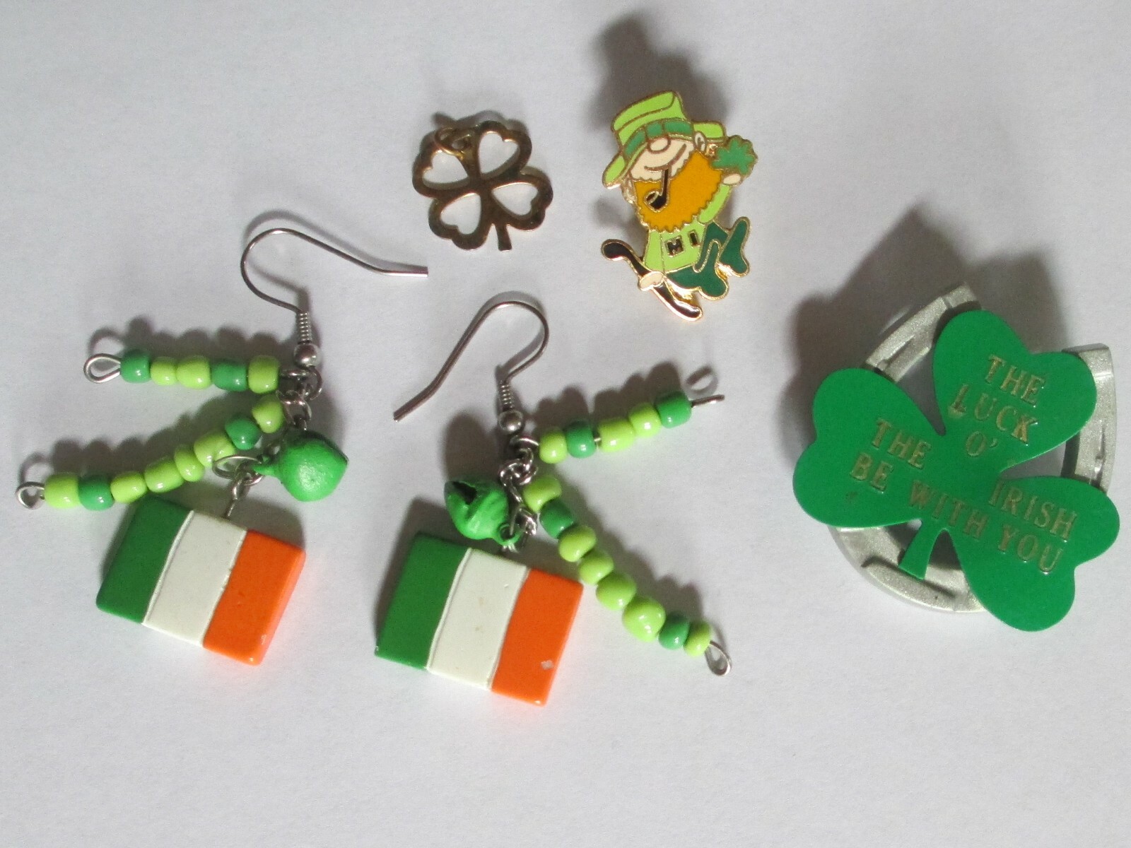 ST PATRICK'S DAY jewelry lot LUCK IRISH pin flag earrings CLOVER charm holiday