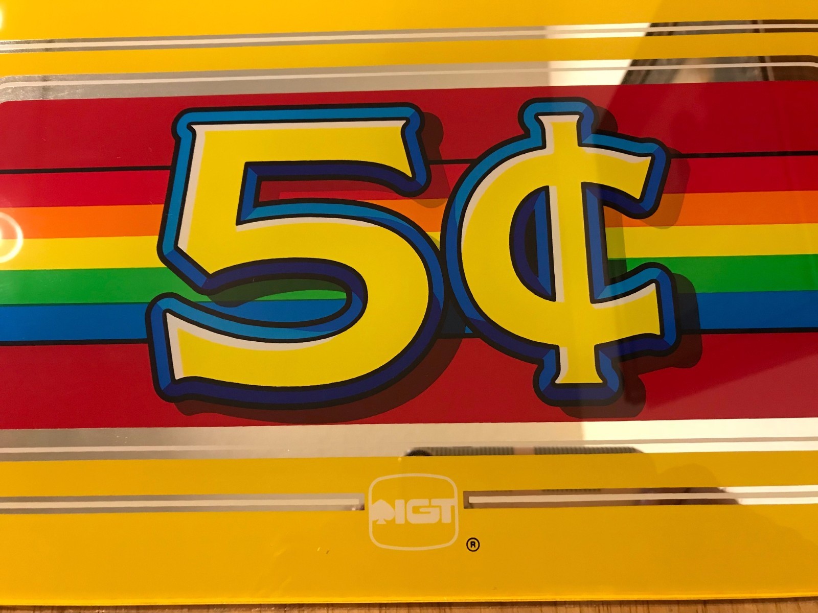 Vintage Slot Machine Glass IGT 5 Cent Rainbow Mirrored Yellow Belly Glass 8