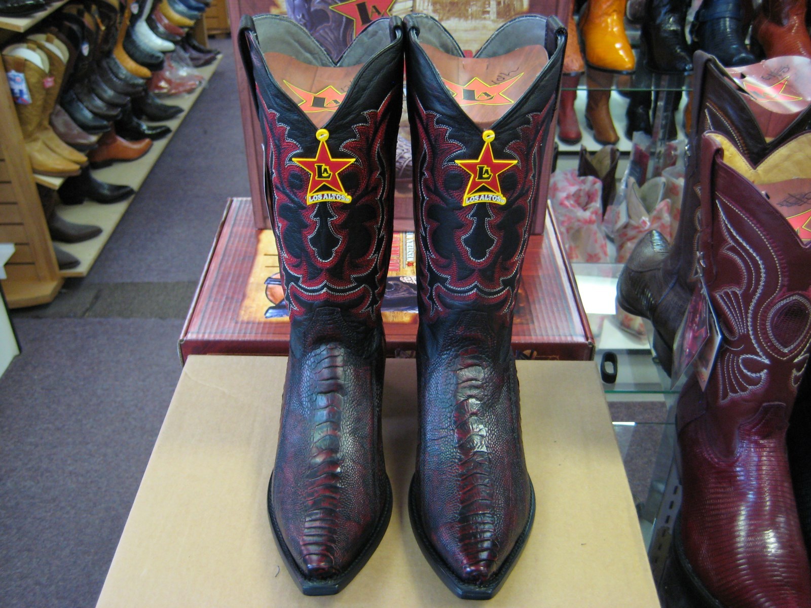 Pre-owned Los Altos Boots Los Altos Cherry Genuine Snip Toe Ostrich Leg Western Cowboy Boot (d) 940518 In Cherry Black
