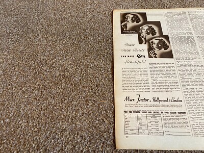 FTWB10 MAGAZINE ADVERT 12X5 MAX FACTOR HOLLYWOOD & LONDON