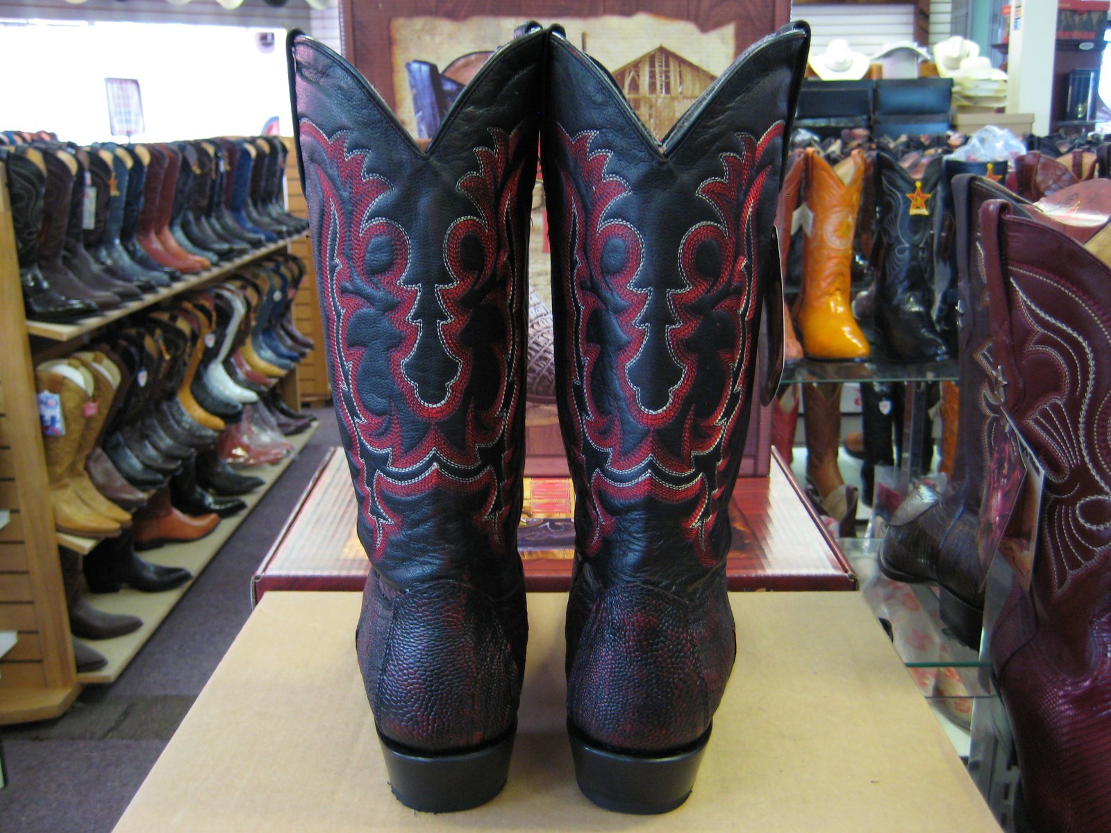 Pre-owned Los Altos Boots Los Altos Cherry Genuine Snip Toe Ostrich Leg Western Cowboy Boot (d) 940518 In Cherry Black