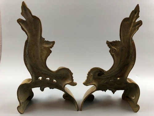 Pair Ornate French Reproduction Furniture Accent Hardware Trim Brass Pediments