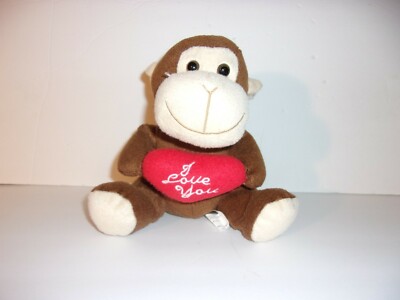 MGS Group Brown and Tan Monkey Red Heart I Love You Plush Toy 7''