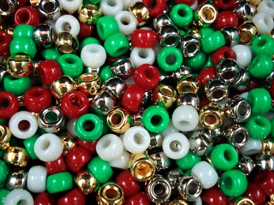 Pony Beads 9x6mm Christmas Mix 500pc Bulk Pack DIY Kids Jewellery