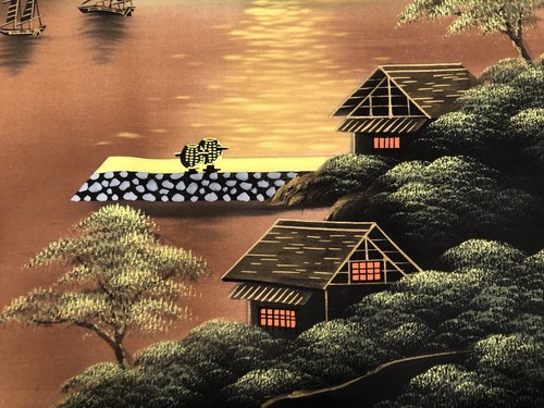 Very Nice Japanese Landscape Painting On Silk From 1950S Good Condition Nice