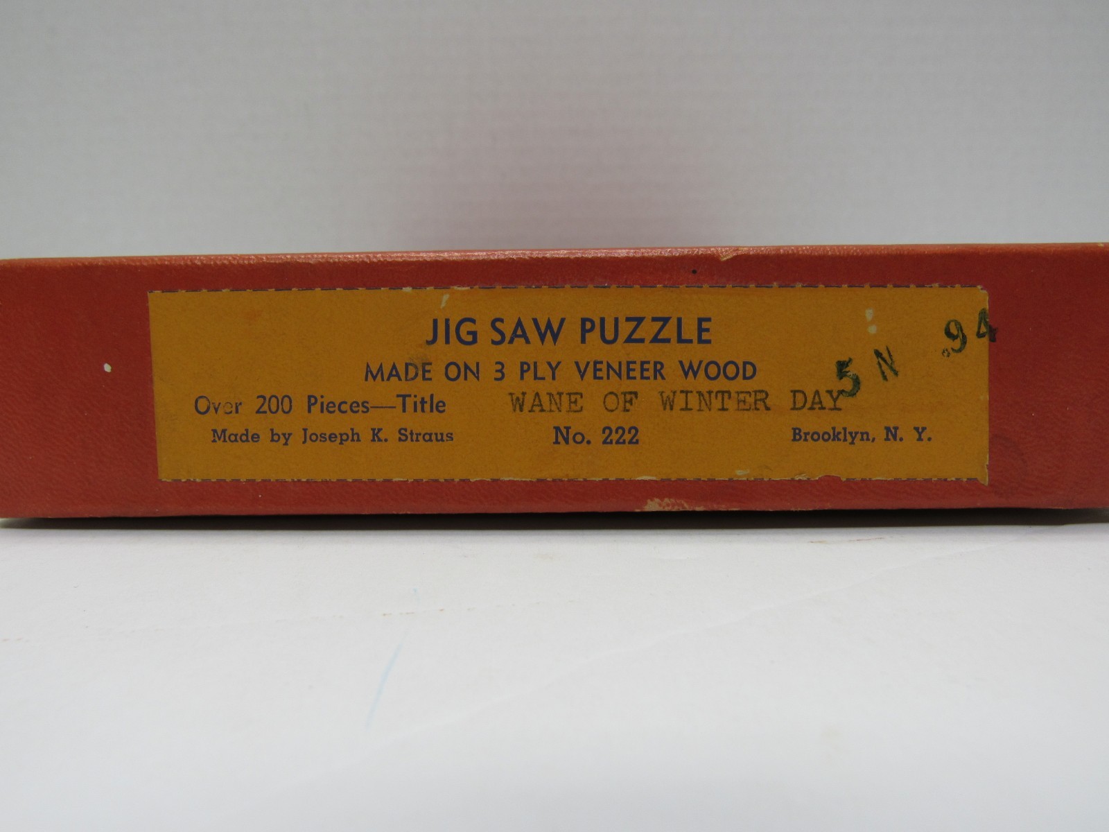 Joseph K Strauss 3 Ply Veneer Wood Puzzle Winter Complete with Box No 222