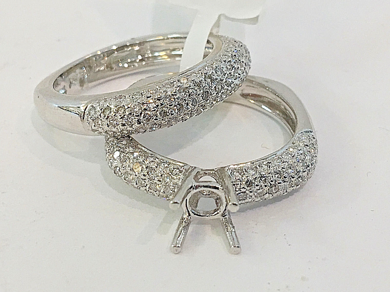 18k White Gold Diamond Semi Mount 2PC Bridal Wedding Ring Set.for Round Stone.KJ