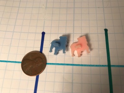 T737 VTG Button Realistic Goofy Plastic Dog Puppy Pink Blue Bulldog Lot of 2