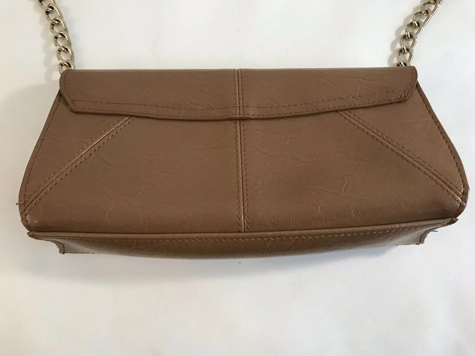 Liz Claiborne Faux Leather Tan Evening Clutch Purse with Chain Strap